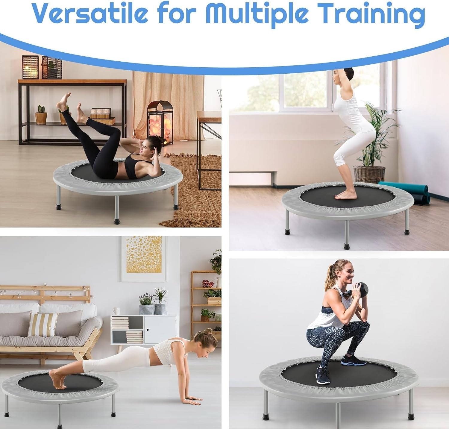 38'' Foldable Mini Trampoline Fitness Rebounder Indoor Outdoor Silver