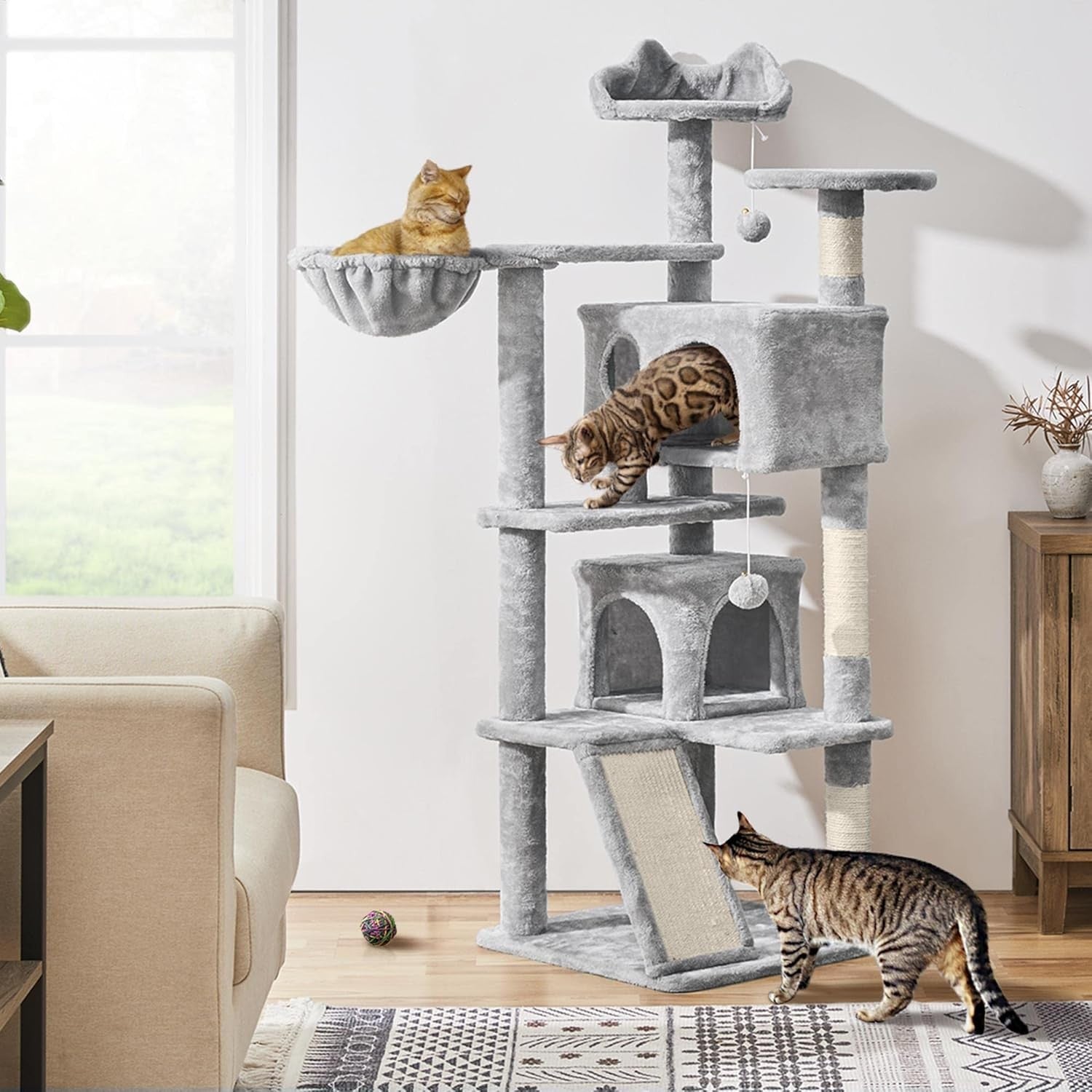 Large Cat Tree 144.5cm Multi Level Tower With Condos Scratching Posts