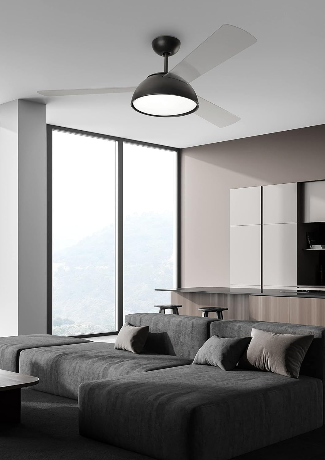 FORLIGHT Gregal LED Ceiling Fan, Black, 3 Blades, 5-Speed, Remote, Timer