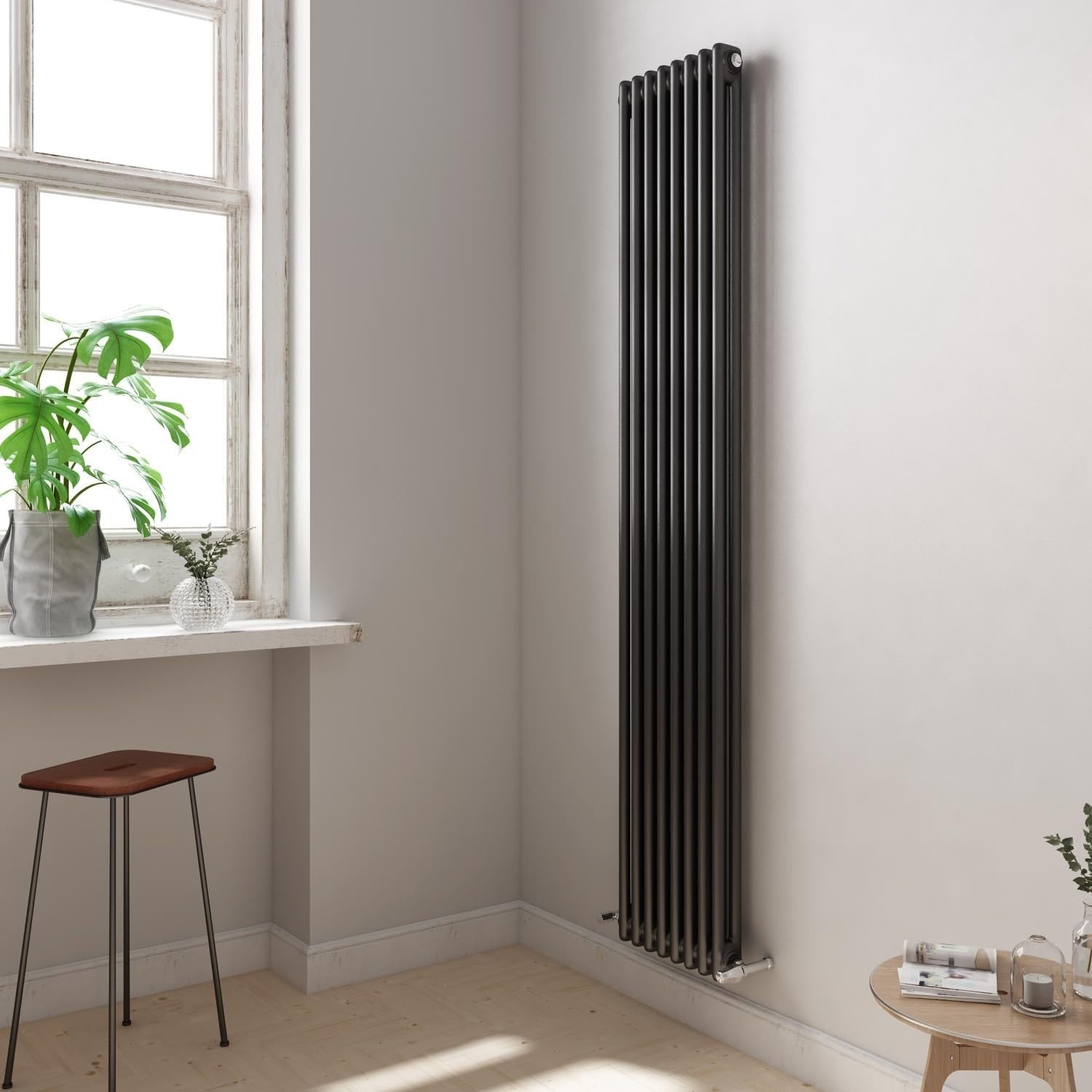Minimalist 2 Column Bathroom Radiator Matt Anthracite 1800x380mm High Heat