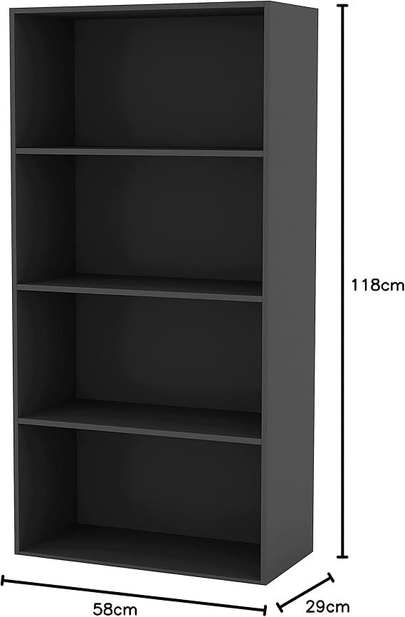 Modern Black 4-Tier Wide Bookcase with Storage Cupboard – Display Shelf Unit