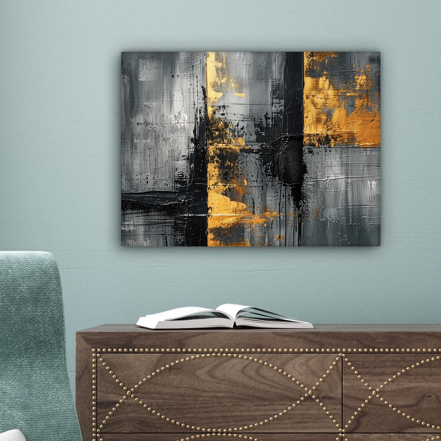 Gold Black Grey Abstract Canvas Wall Art 40x30cm Luxury Print
