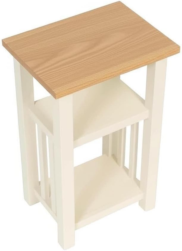 Small Side Table with Storage Shelves White Oak Top Narrow Bedside Sofa Stand