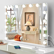 Large Vanity Mirror 80x60cm with LED Lights, Dimmable, 10X Magnifier, USB