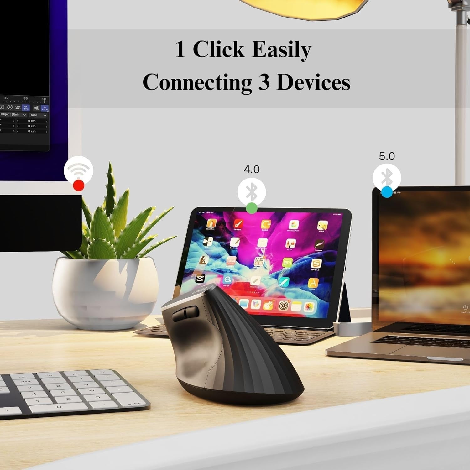 Vertical Ergonomic Wireless Mouse Bluetooth Rechargeable Black
