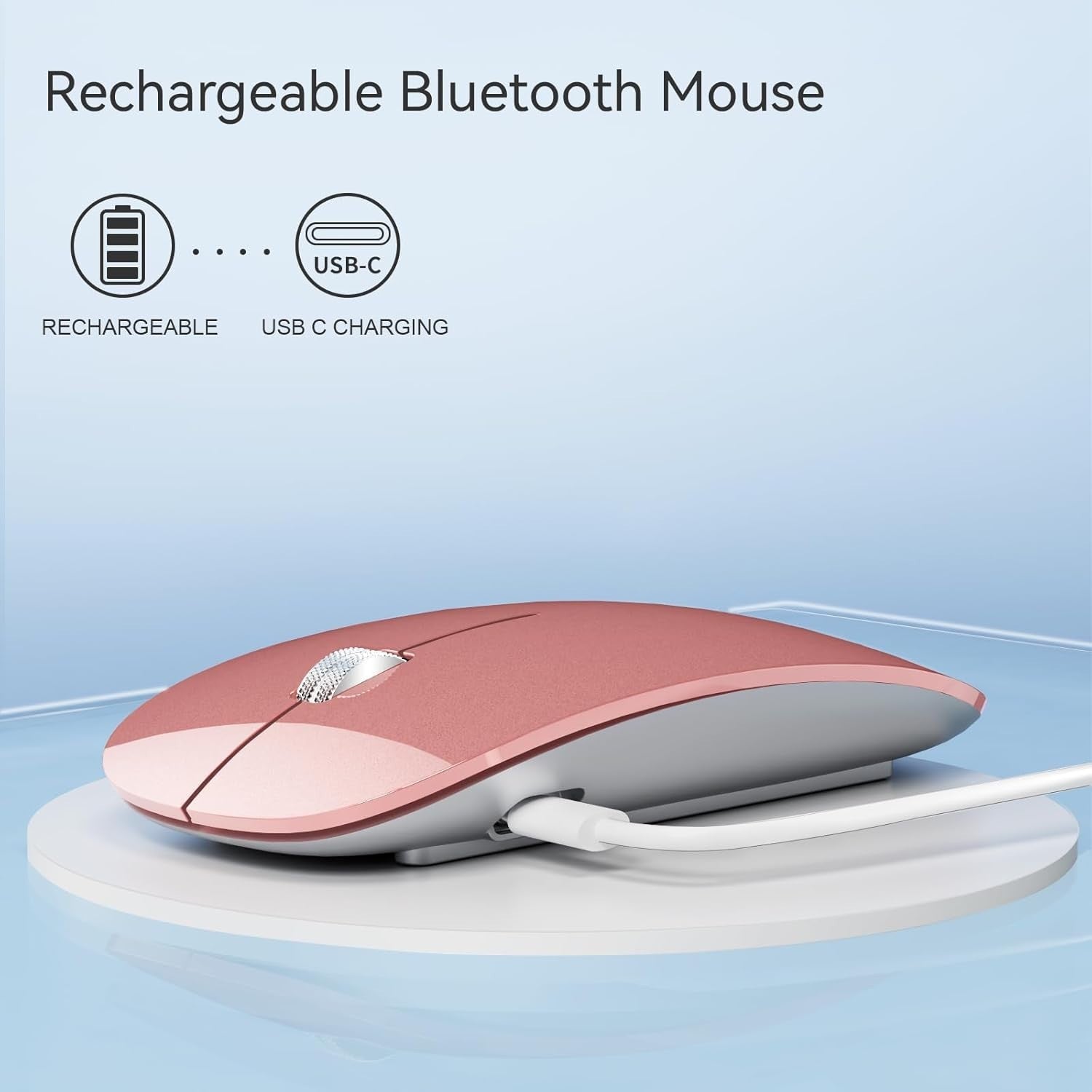 Rose Gold Ultra Slim Bluetooth Mouse Silent Triple Mode USB C Rechargeable
