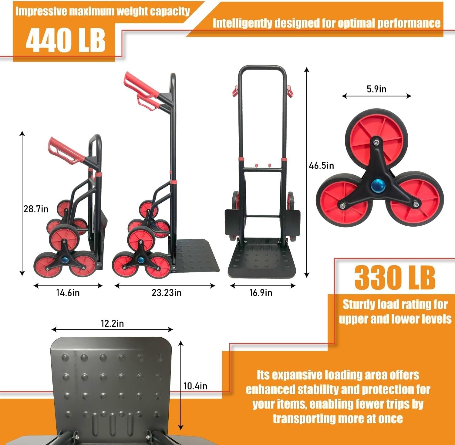 Stair Climbing Hand Truck 150kg Foldable 6 Wheel Heavy Duty Sack Trolley