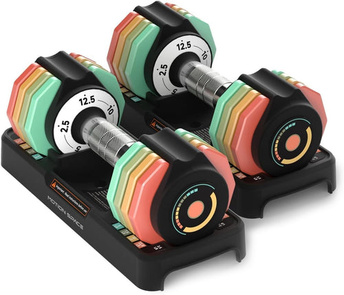 5-in-1 Adjustable Dumbbells Pair 2.5–12.5LB Quick Dial Non-Slip with Tray