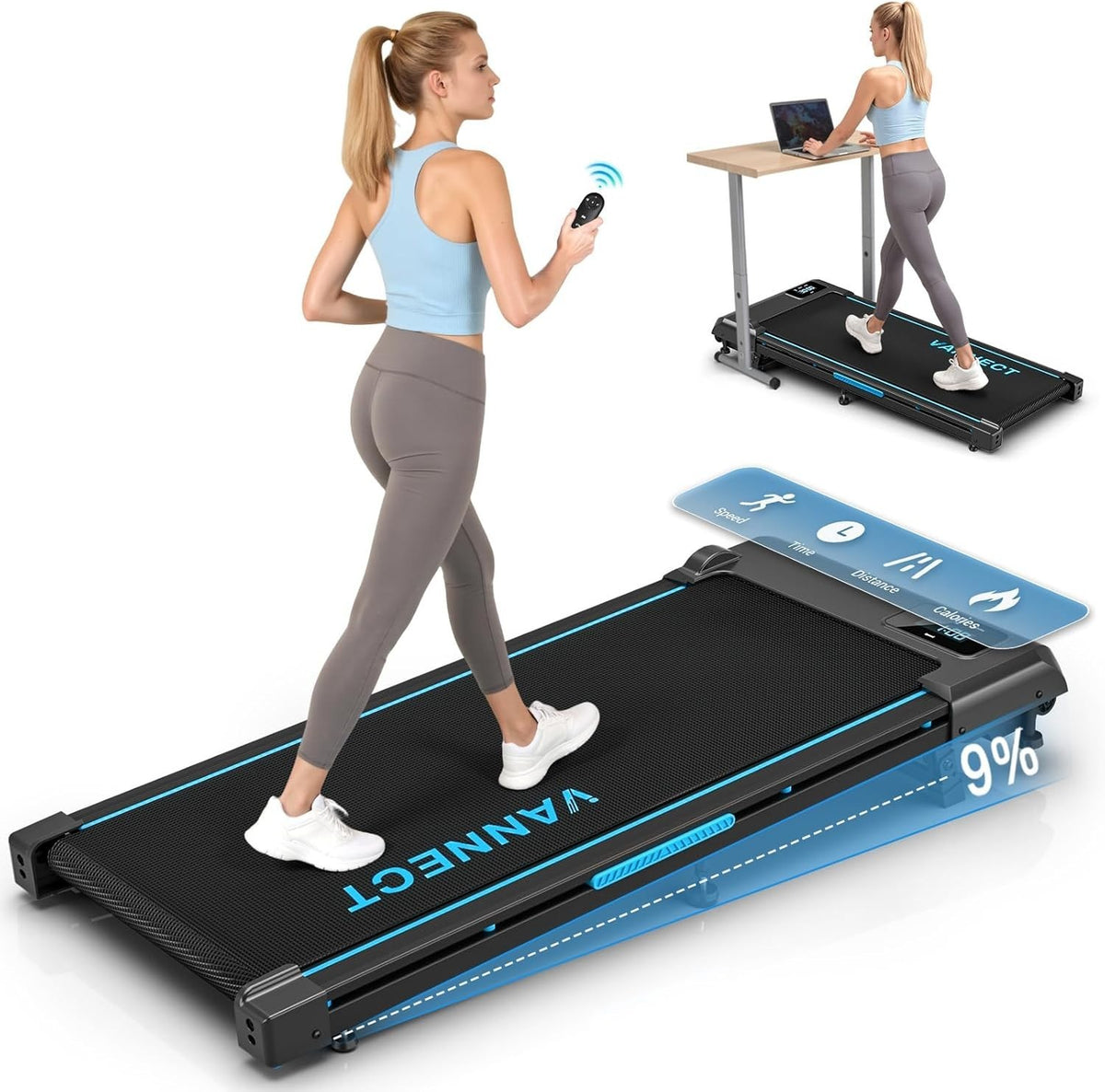 Under Desk Walking Treadmill 9% Incline 330LBS 2.75HP Quiet Home Jogger