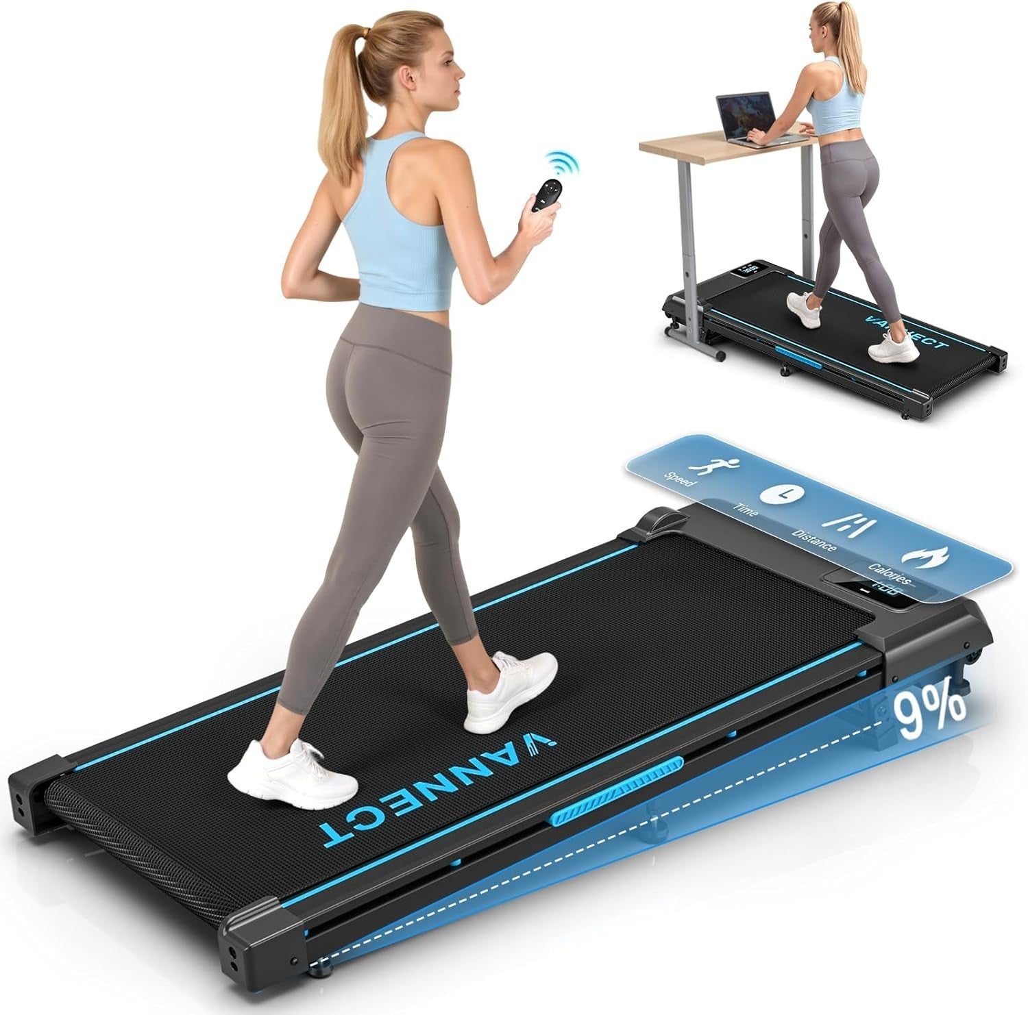 Under Desk Walking Treadmill 9% Incline 330LBS 2.75HP Quiet Home Jogger