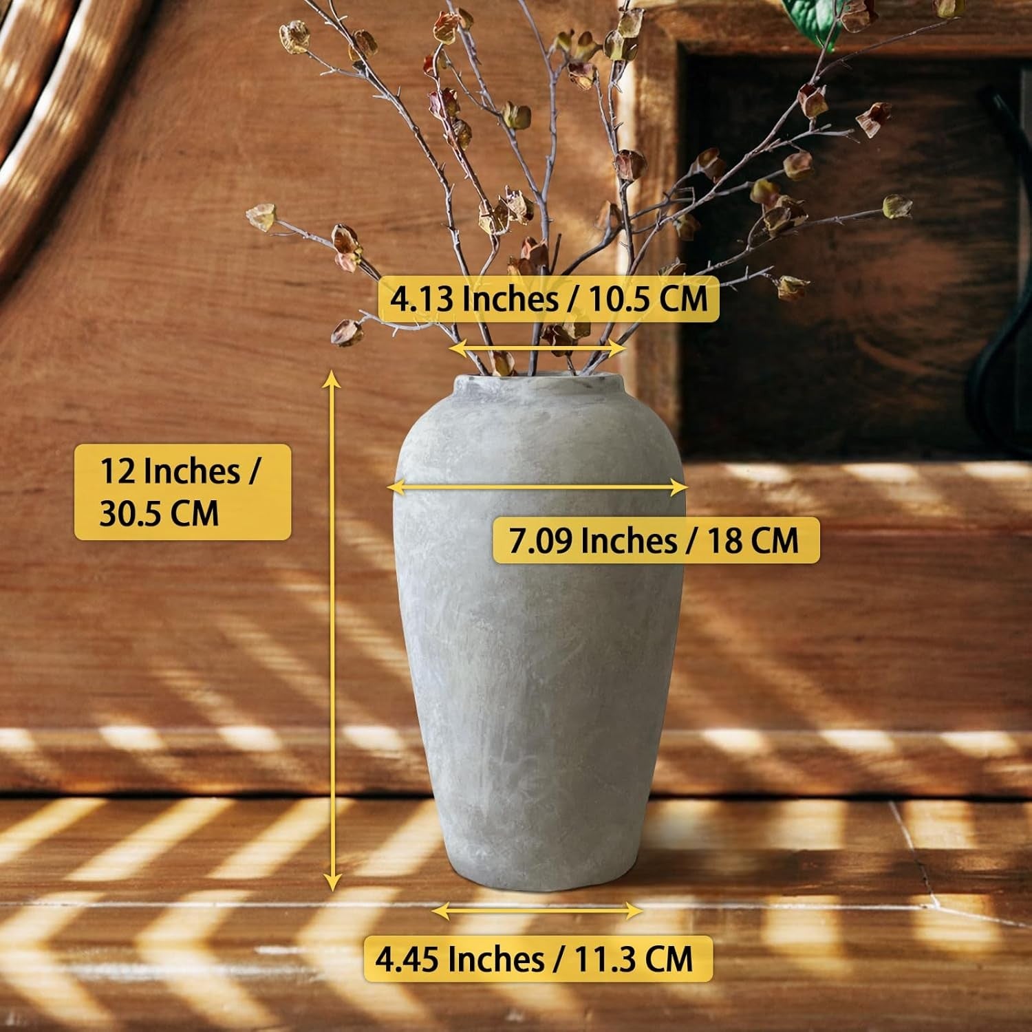 Large Rustic Ceramic Vase 12in Farmhouse Home Decor Floor Pottery
