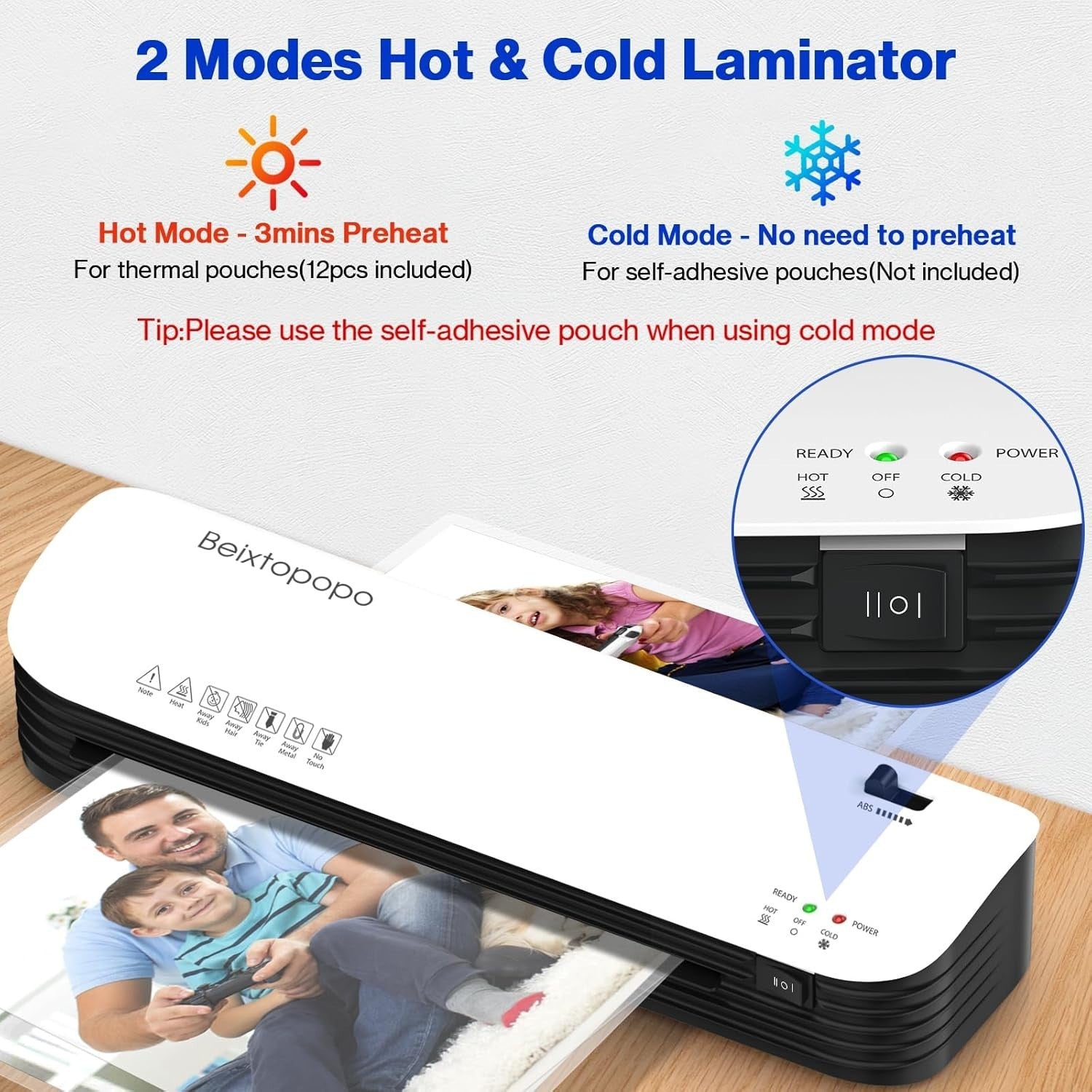 9” A4 Laminator Hot Cold 6-in-1 Anti-Jam Fast Warm-Up + Pouches