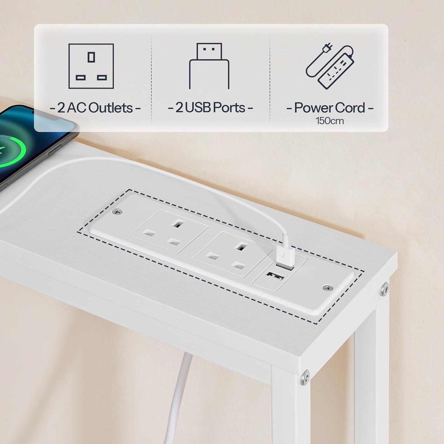 Slim Console Table with USB Ports & Power Outlets for Hallways