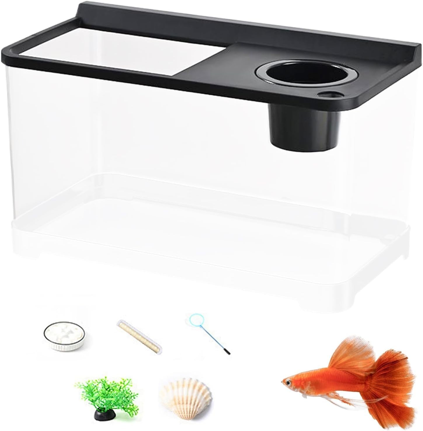 Small Betta Fish Tank 360° Clear Tri-Color LED Aquarium