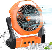 Orange 8" Portable Misting Fan – 10000mAh Rechargeable Cooling Fan w/ LED Light