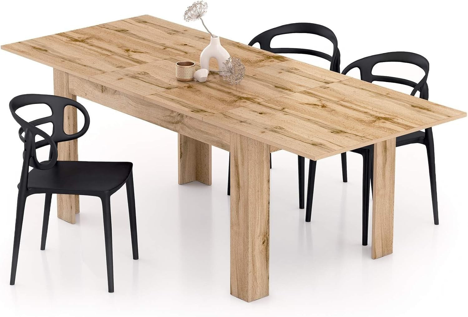 Extendable Dining Table Rustic Oak, 220cm Wood 6–8 Seater Modern Space Saver