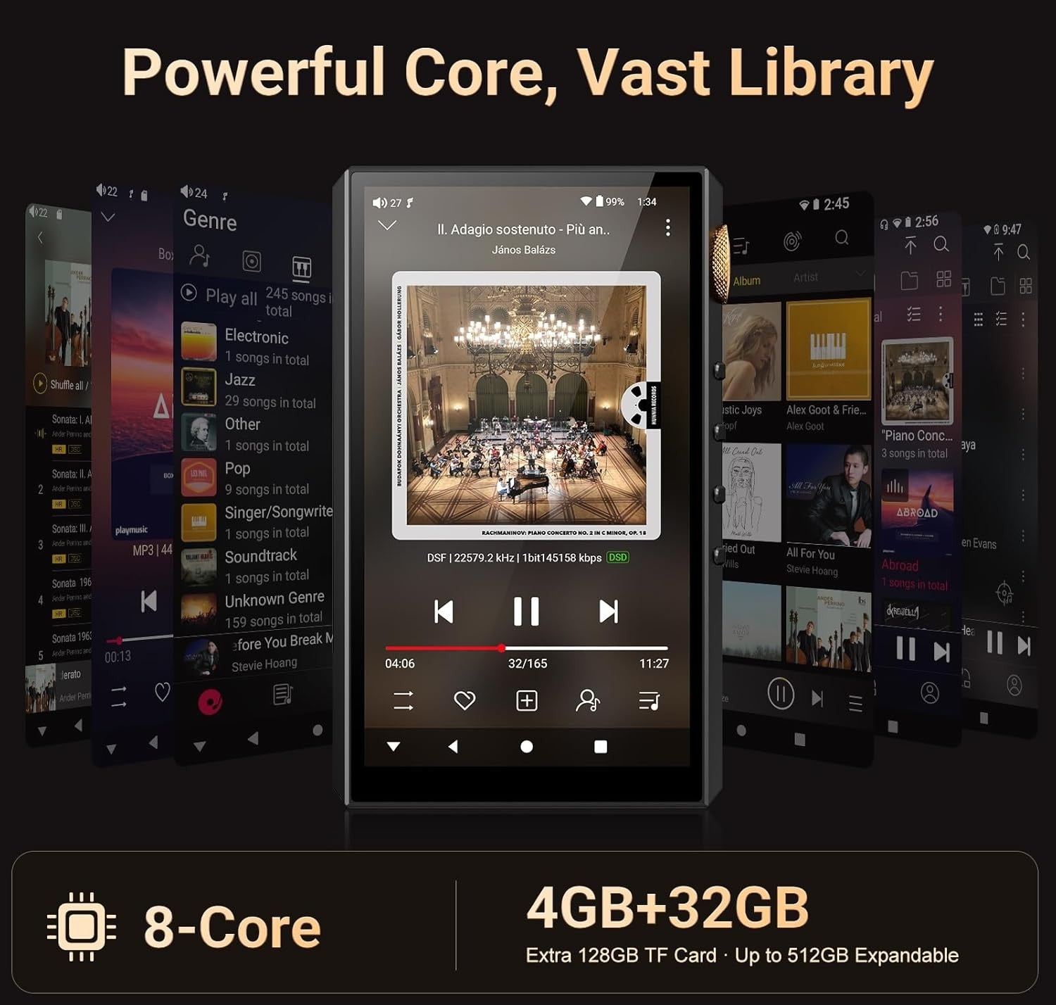 160GB Hi-Res MP3 Player Bluetooth WiFi DSD512 Dual DAC 4.02"