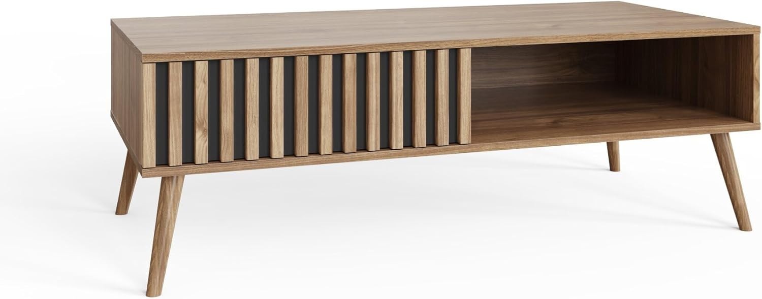 Modern Oak Coffee Table with Drawer & Shelf | Living Room Storage Display 119cm