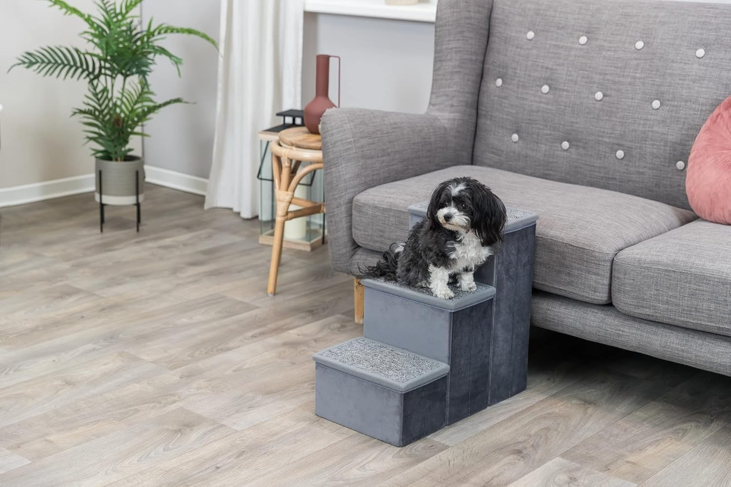 TRIXIE 3-Step Foldable Pet Stairs with Storage Compartments Gray