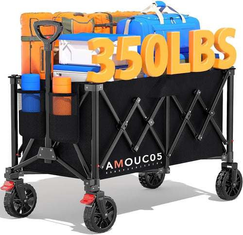 Black Heavy Duty 160L Folding Festival Trolley 360° Wheels Brakes 150kg Cart