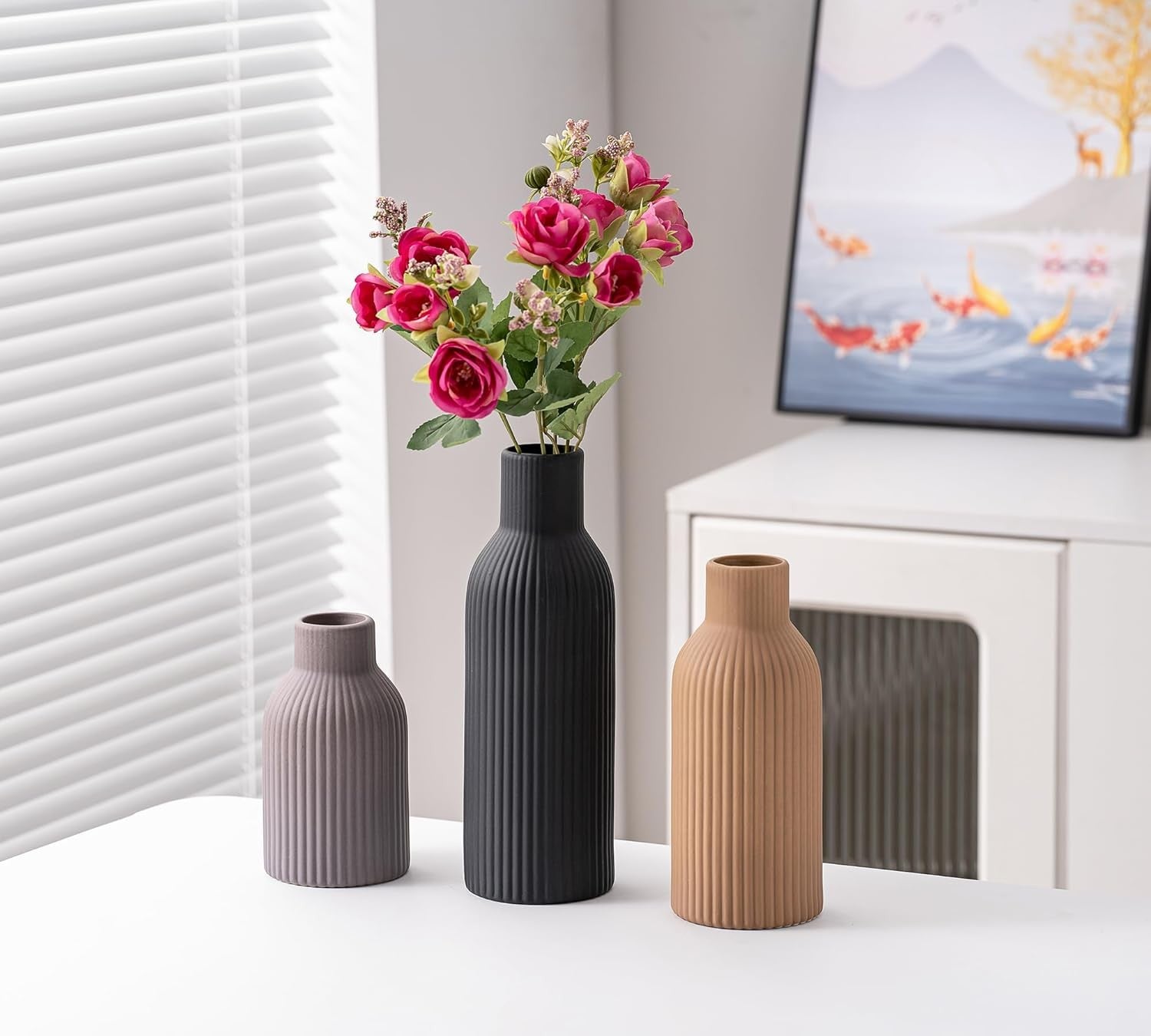 Ceramic Vase Set of 3 Farmhouse Pampas Vases Boho Home Decor
