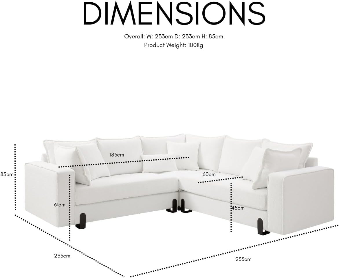 Large 5 Seater L-Shape Corner Sofa - Plush Boucle or Linen Fabric, Modern Comfor