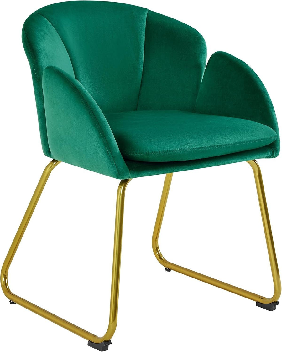Green Velvet Tub Vanity Chair Petal Accent Armchair with Gold Metal Legs