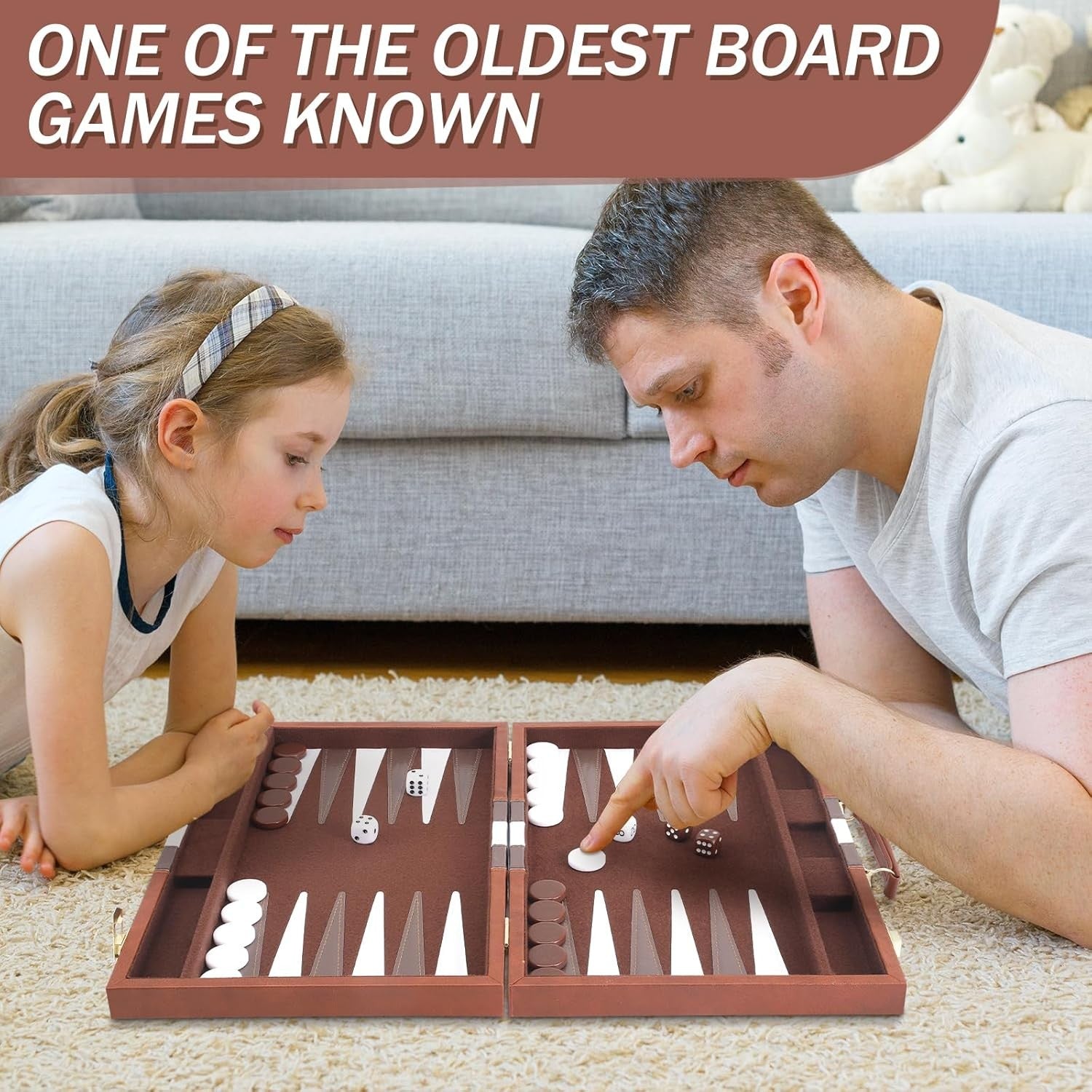 15 Inch Backgammon Set Leather Case Portable Travel Board 2 Players