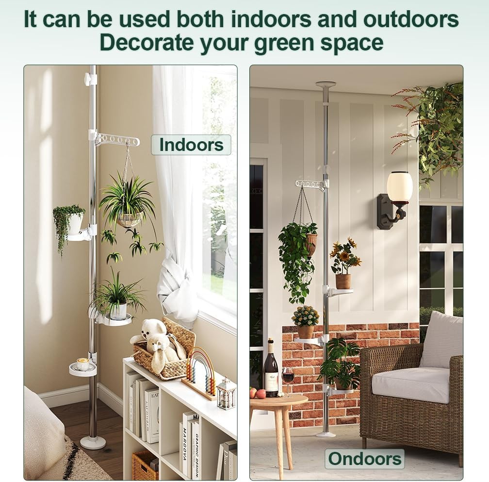 4 Tier Adjustable Tension Pole Plant Stand Indoor Corner Flower Shelf Rack