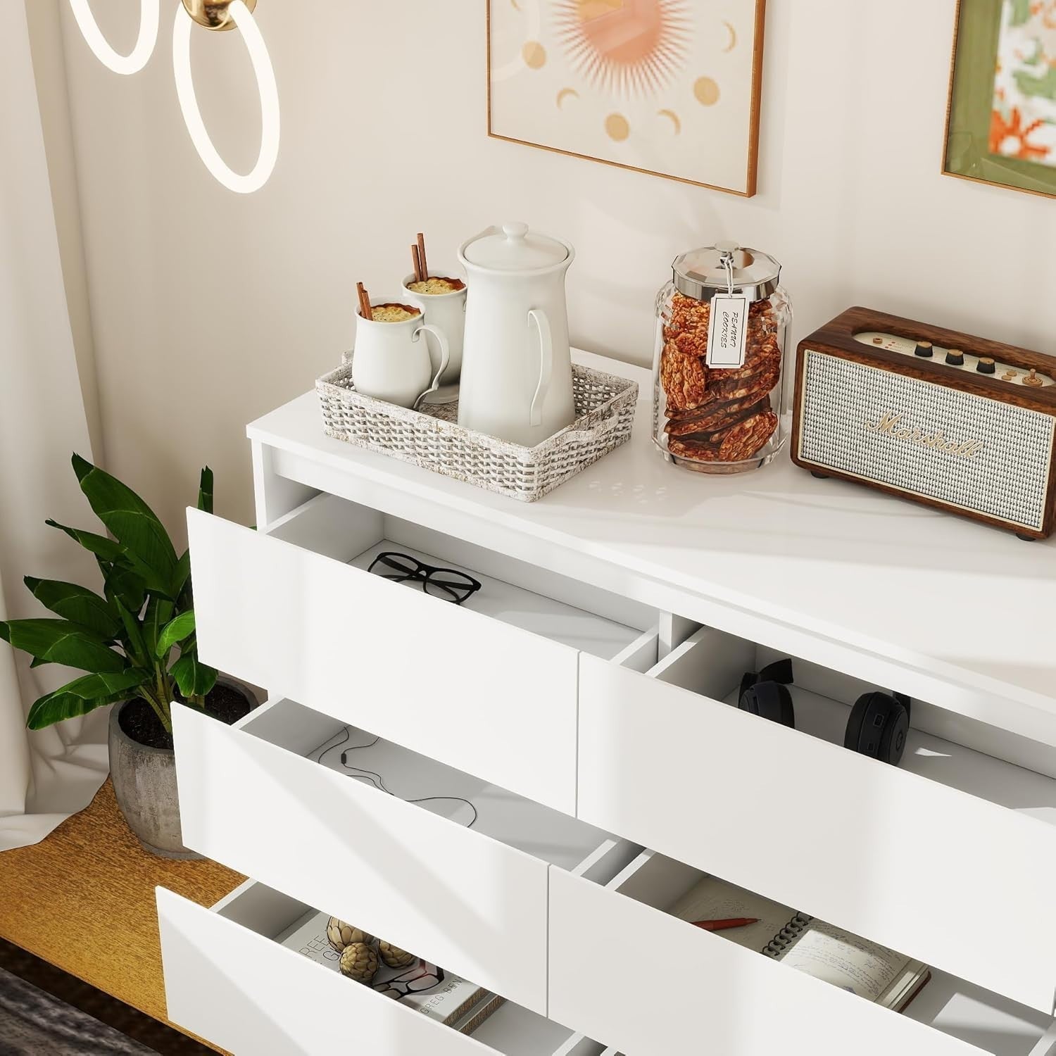 White 9 Drawer Wide Chest Dresser Modern Storage Cabinet for Bedroom