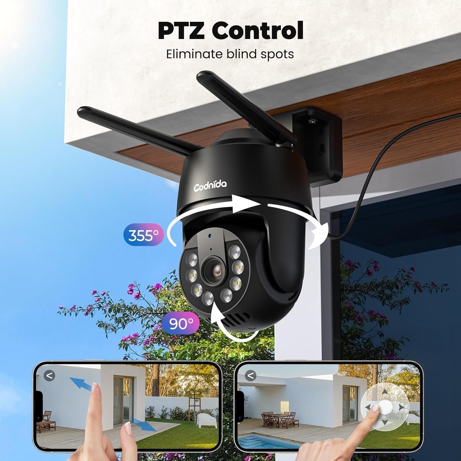 5MP WiFi Security Camera Outdoor 360° PTZ Auto Tracking Color Vision