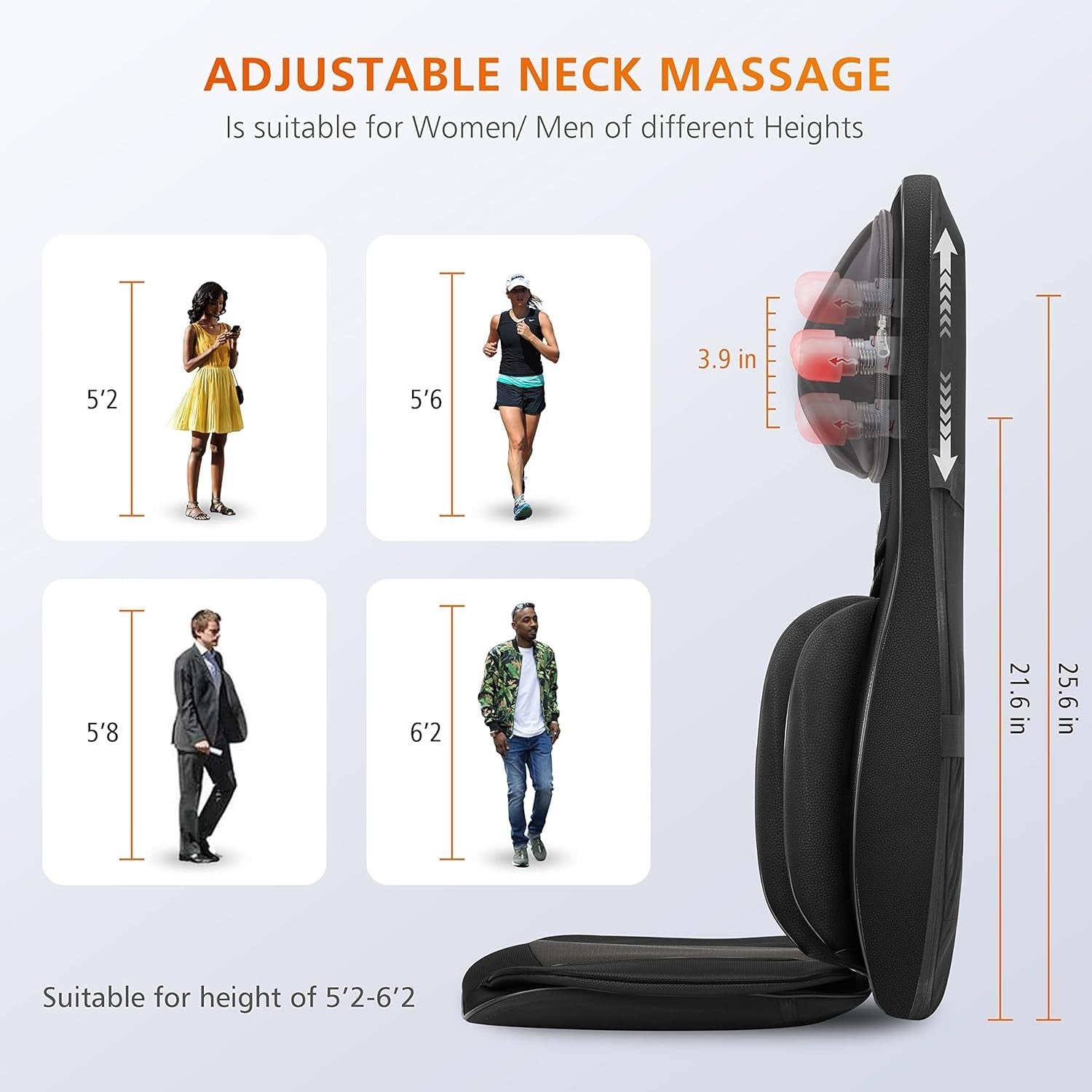 Shiatsu Heated Back Neck Massage Chair Pad with Compression & Remote