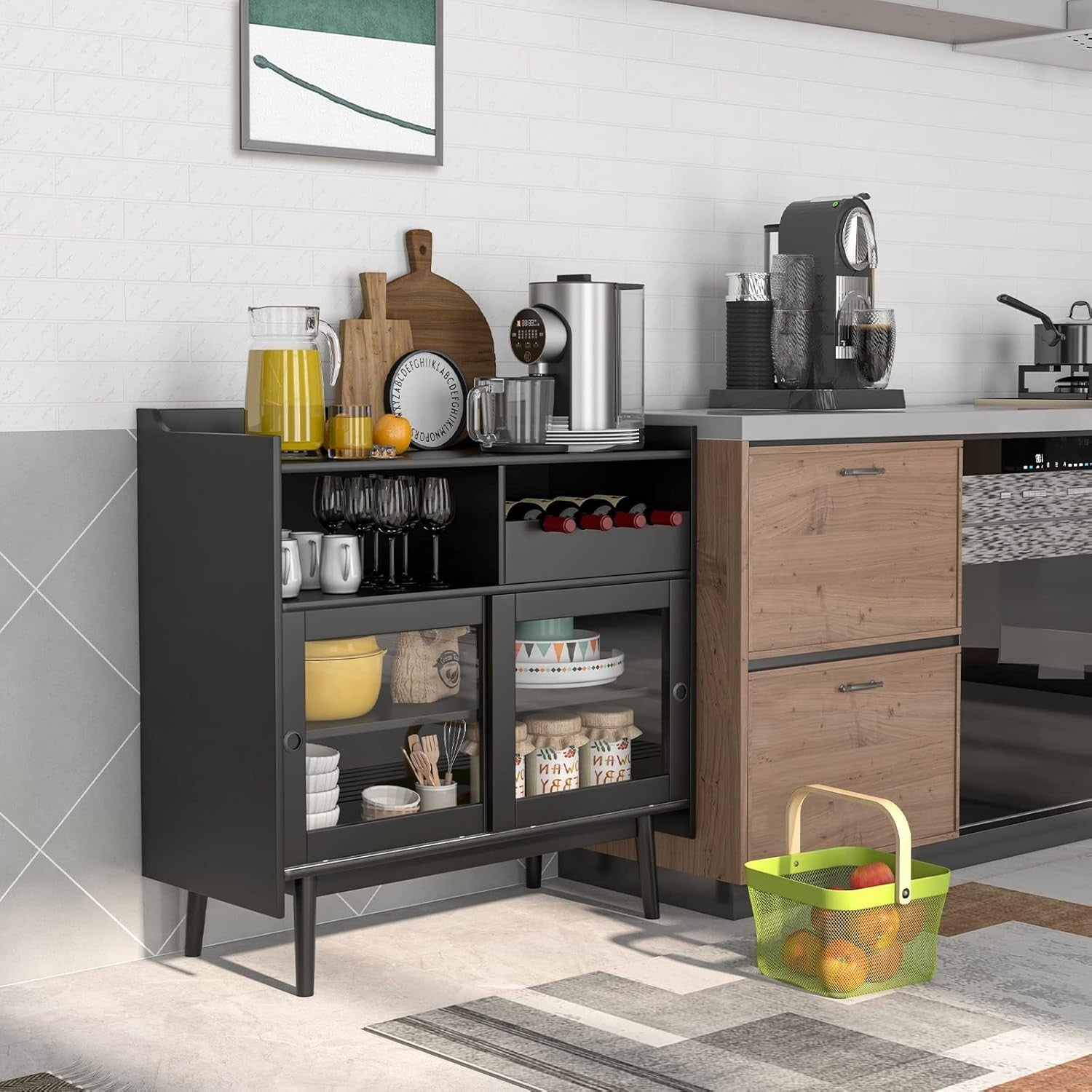 Modern Buffet Sideboard Drinks Cabinet with Wine Rack & Glass Doors