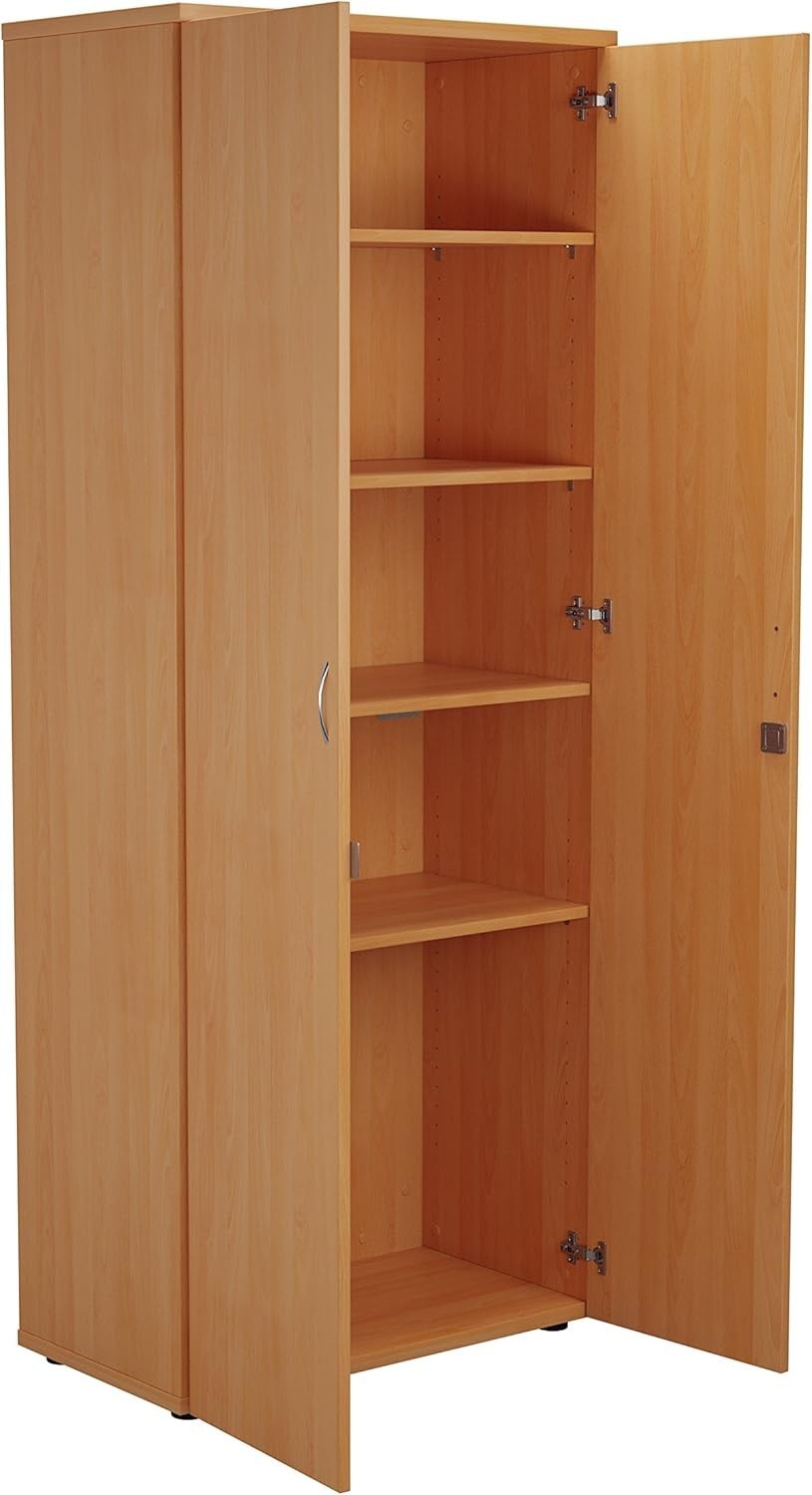 Beech Tall Office Cupboard 4 Shelf Lockable 200cm Storage Unit