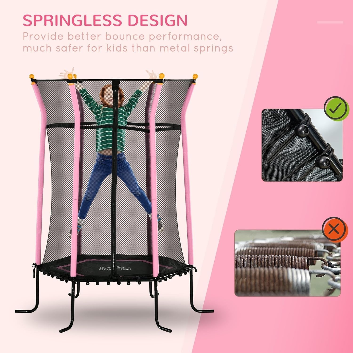 5.4FT Kids Trampoline Safety Enclosure Springless Indoor Pink