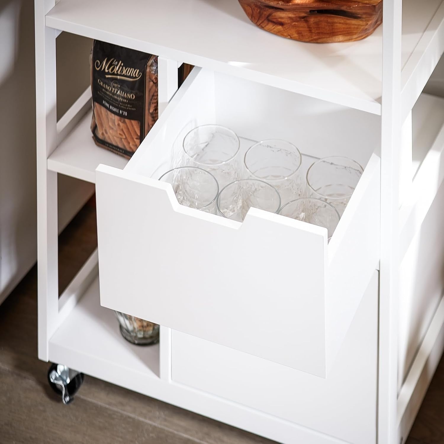 Kitchen Storage Trolley on Wheels with Drawers Sideboard Cart White