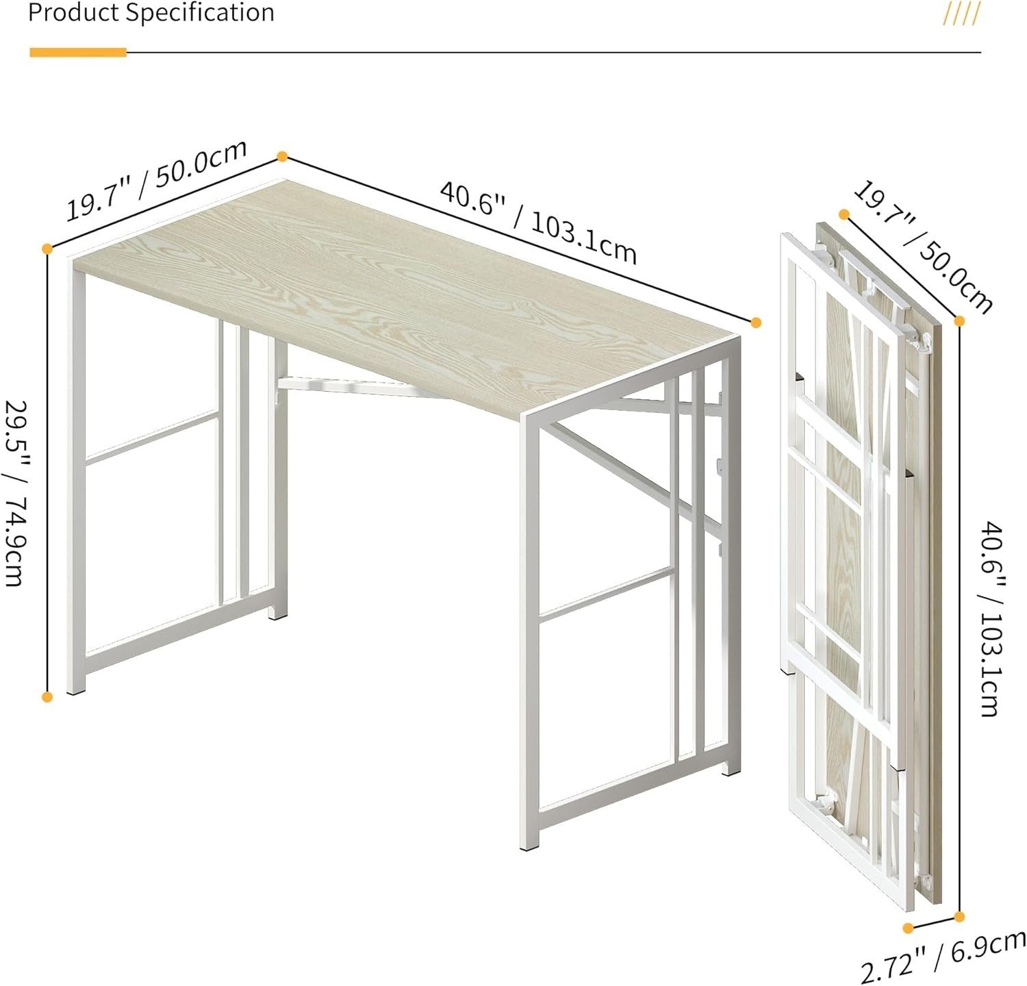 Folding Desk 103cm Natural & White Compact No Assembly Home Office Table