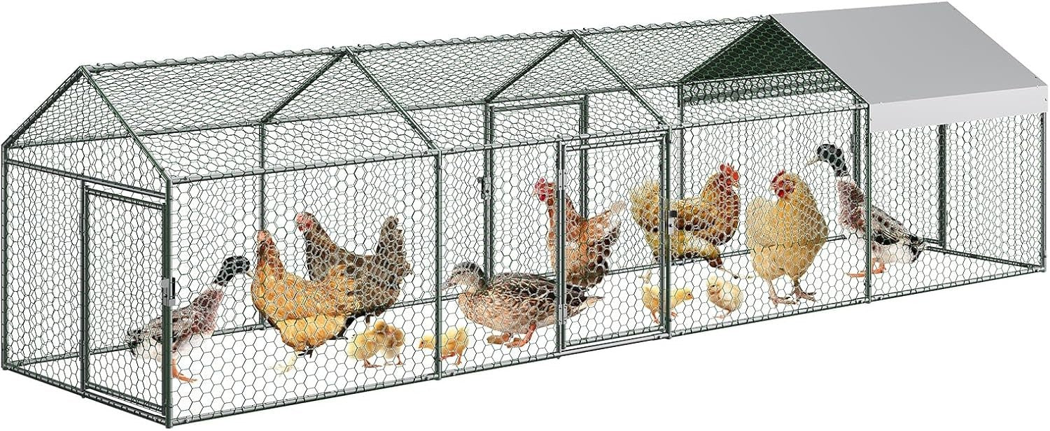 4m Walk In Galvanised Chicken Run Poultry Cage Cover Pen