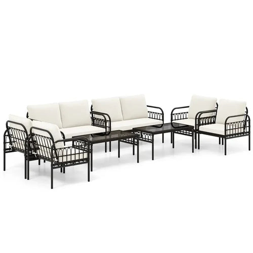 4PC Garden Patio Furniture Set – Rattan Chairs, Loveseat & Glass Table