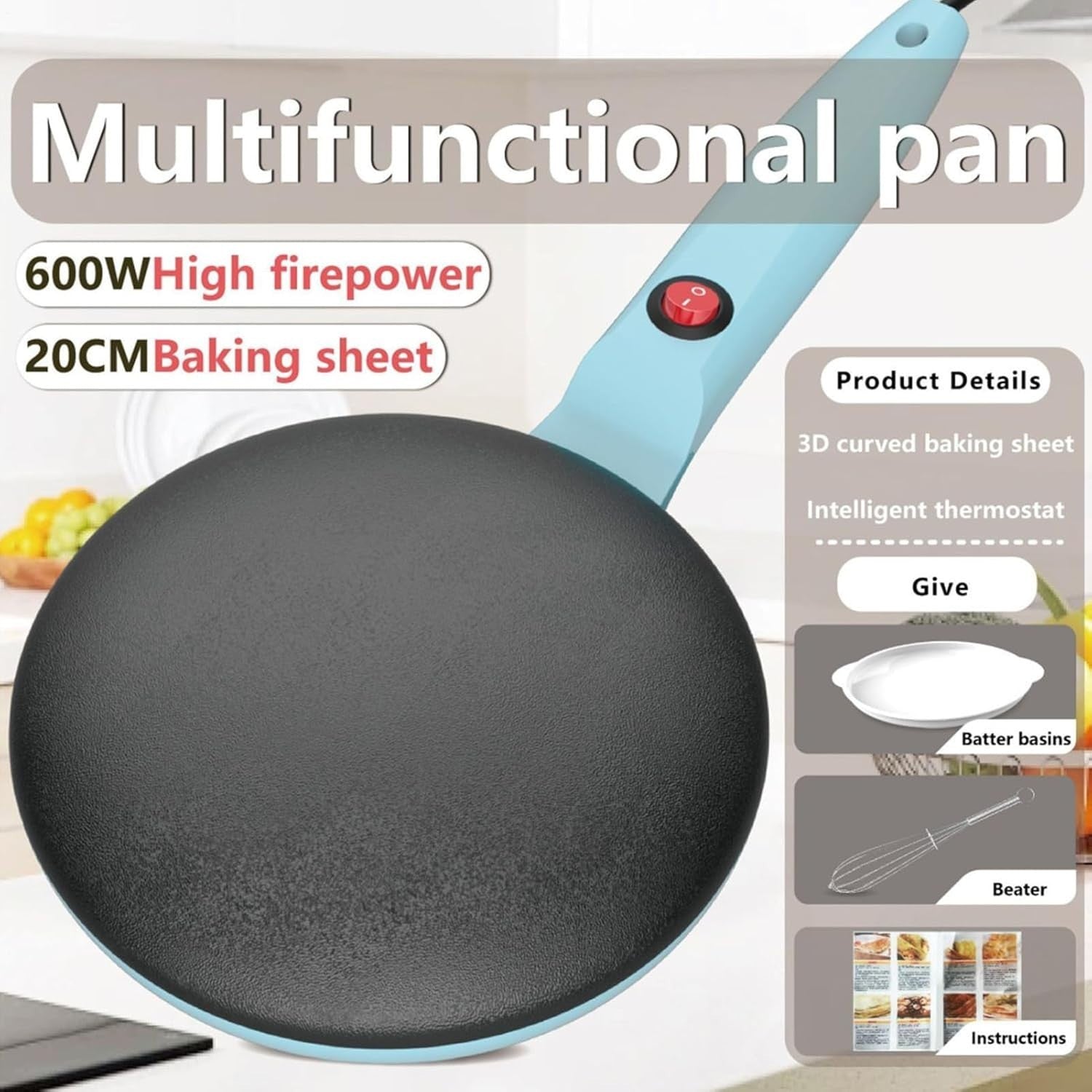 8" Electric Crepe Maker Non-Stick | Auto Temp | Portable (Green)