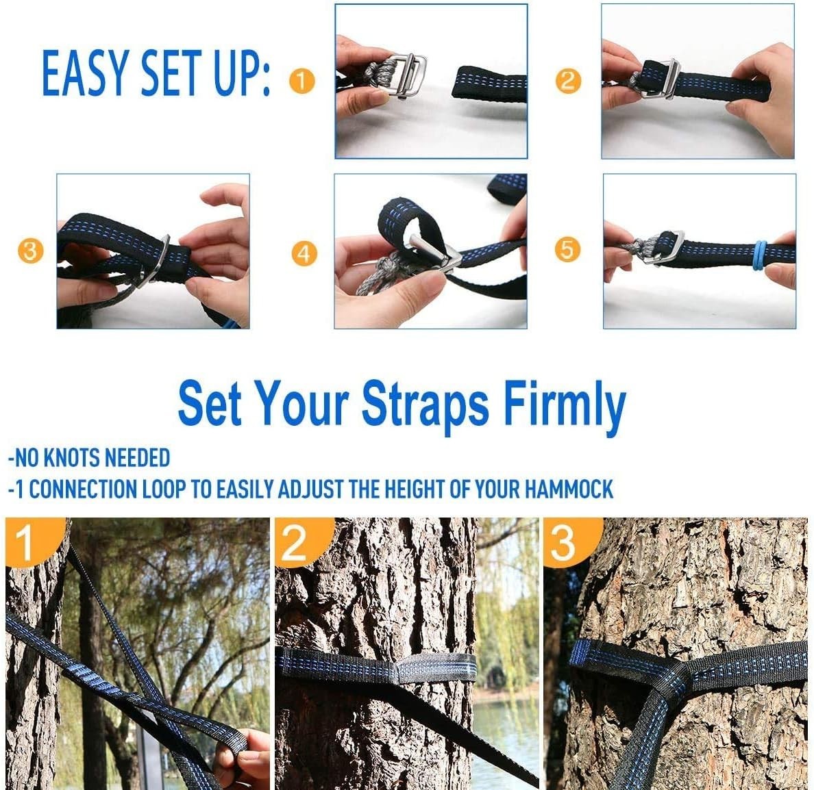 Camping Hammock Tree Straps – Heavy Duty 12ft Adjustable Swing Straps w/ Clips