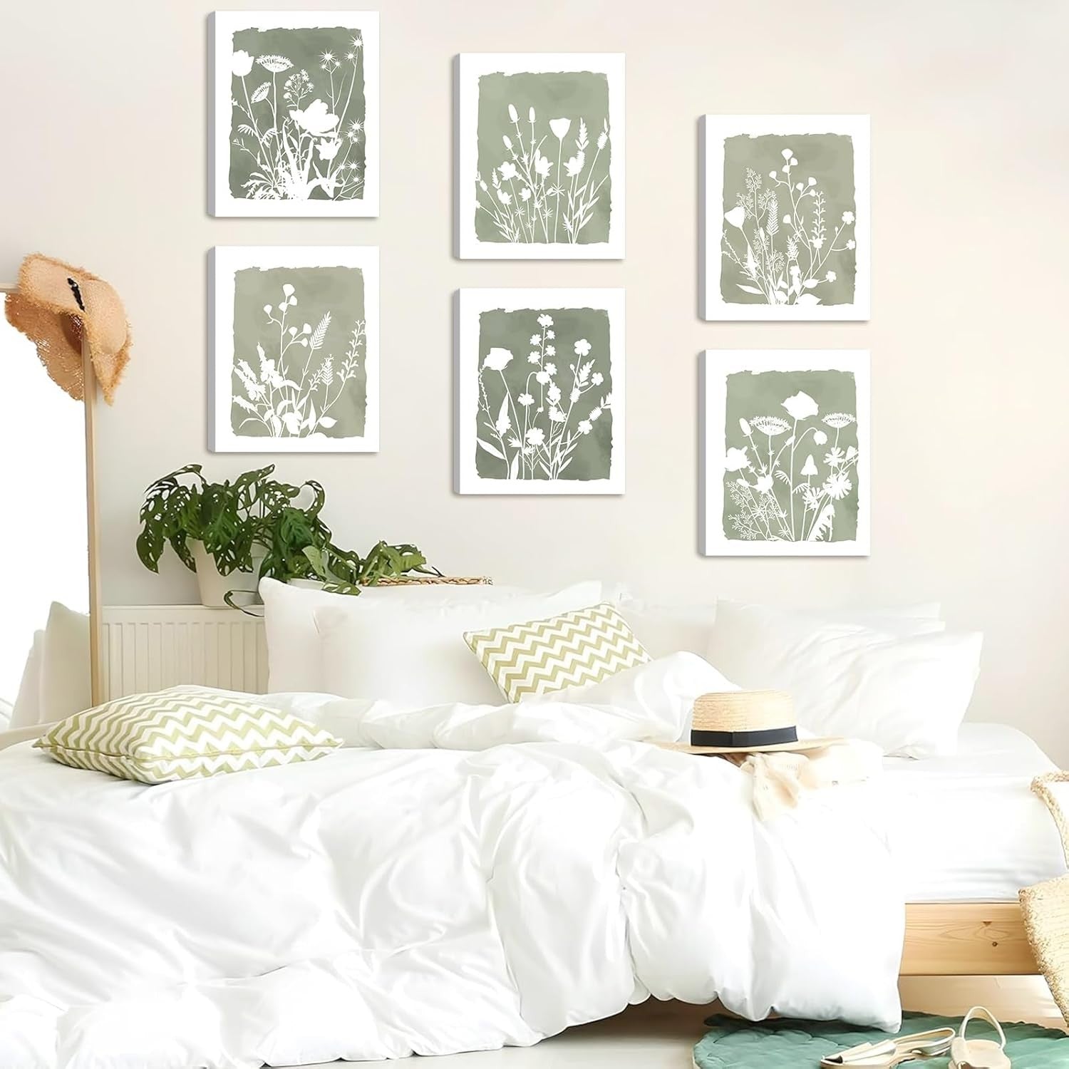 Boho Wildflower Canvas Wall Art Set 6 Framed 20x25cm