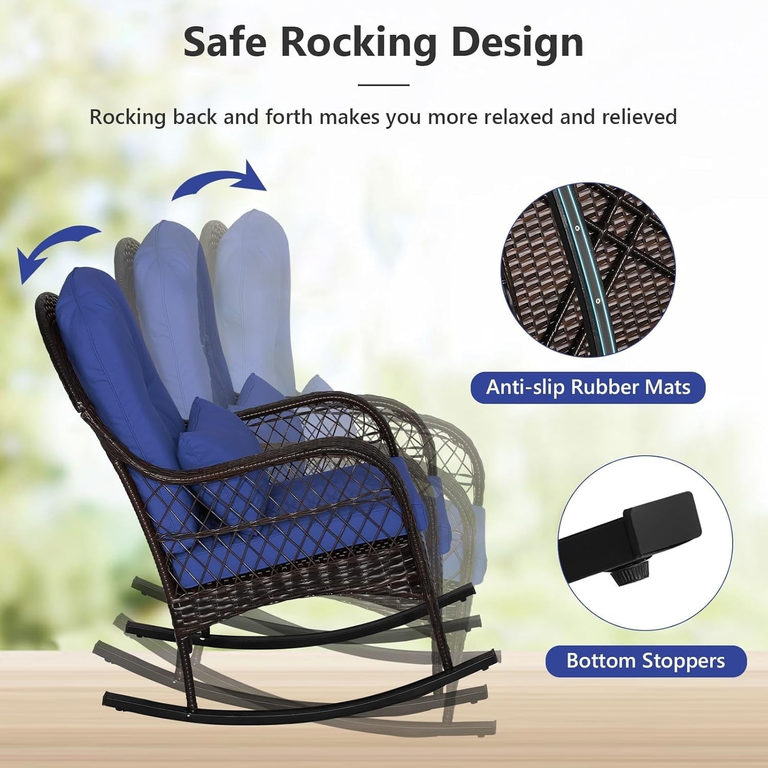 Rattan Garden Rocking Chair Outdoor Patio Seat w/ Cushions & Lumbar