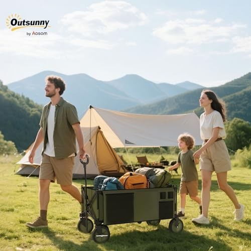 Folding Garden Trolley Cargo Wagon 100kg Outdoor Utility Cart on Wheels