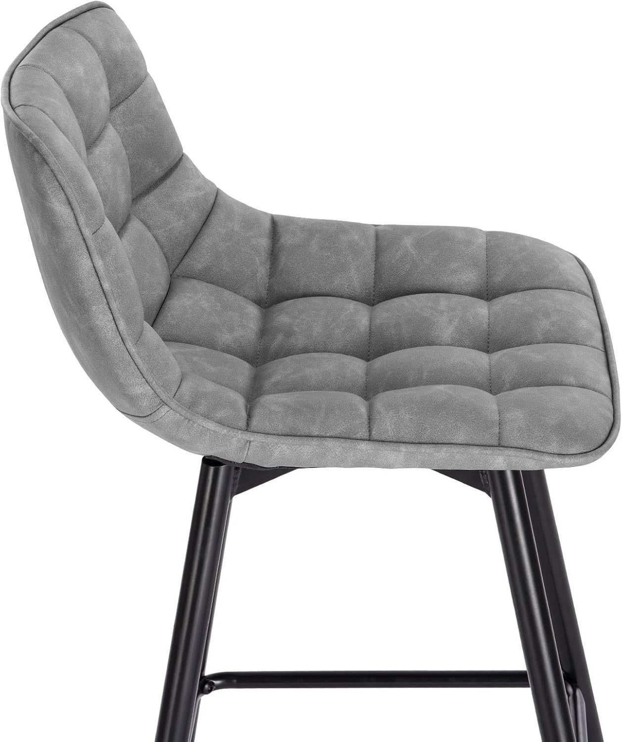Set of 4 Grey Faux Leather Bar Stools L-Shaped Seat with Footrest 64cm