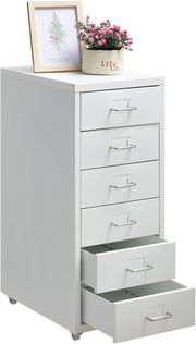 White Metal Rolling Drawer Cabinet 6 Tier Mobile Storage Organizer