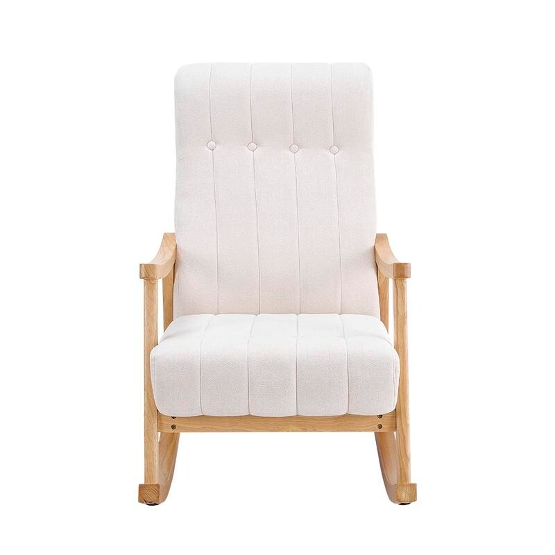 Beige Velvet Rocking Chair Tufted Armchair with Wooden Frame Lounge Seat