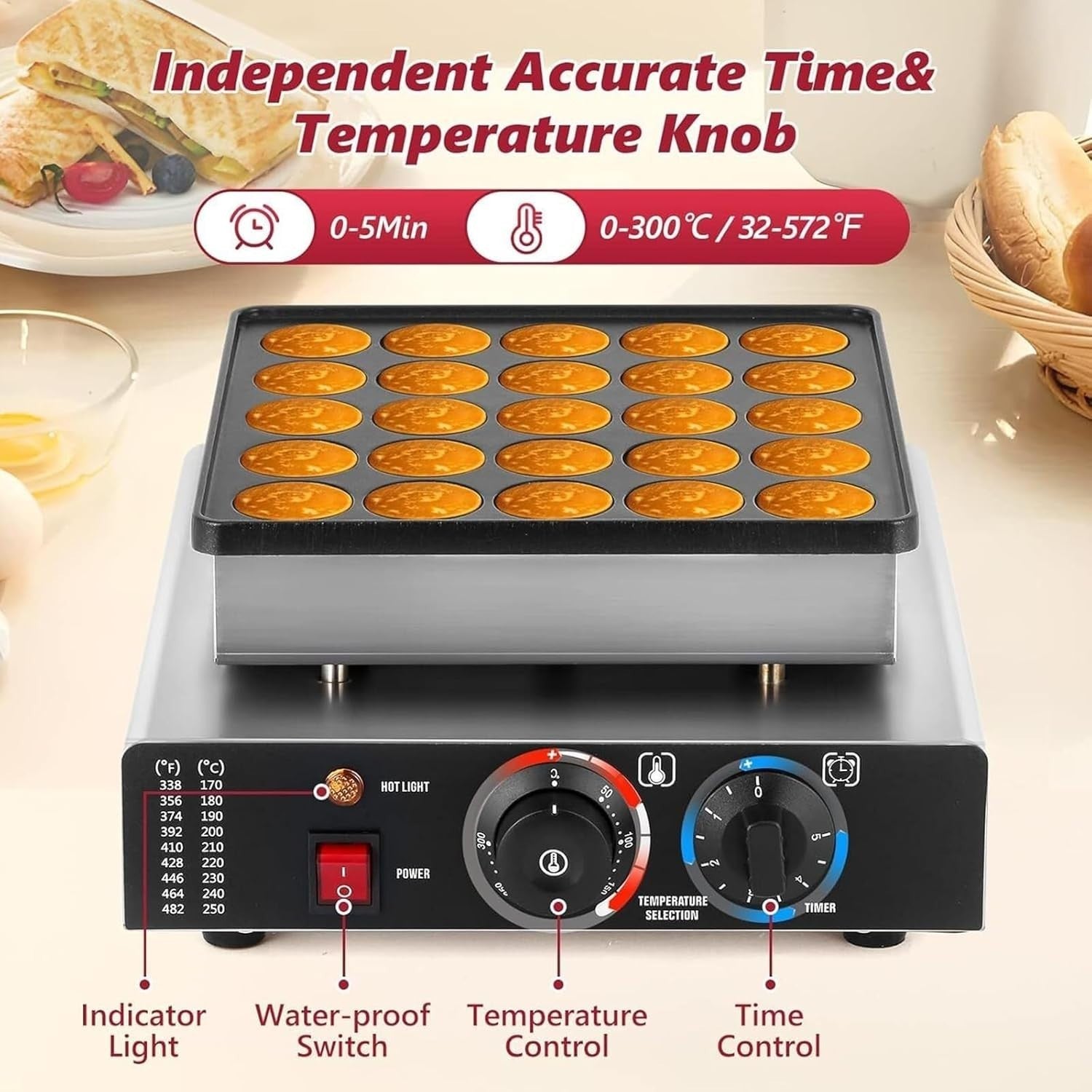 850W Mini Electric Pancake Maker 25-Hole NonStick Waffle Machine Adjustable Temp