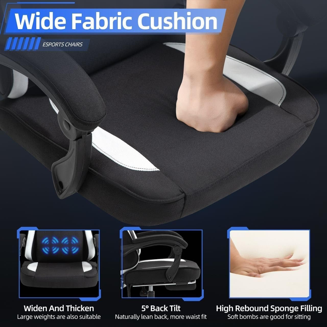 Ergonomic Black Gaming Chair Massage Lumbar Support Adjustable Reclining Footres