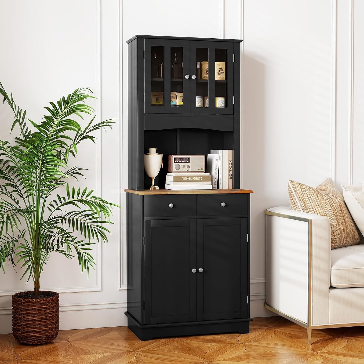 Black 170cm Tall Kitchen Cupboard 4-Door 4-Drawer Adjustable Shelves